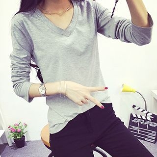 Fashion Street Long-Sleeve V-Neck T-Shirt