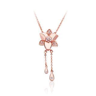 BELEC Rose Gold Plated 925 Sterling Silver Flowers Pendant with White Cubic Zircon Necklace