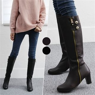 Reneve Chunky-Heel Zipped Tall Boots