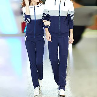 Azure Couple Matching Colour Block Hoodie Jacket