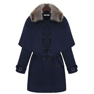 FURIFS Furry-Collar Cape Coat