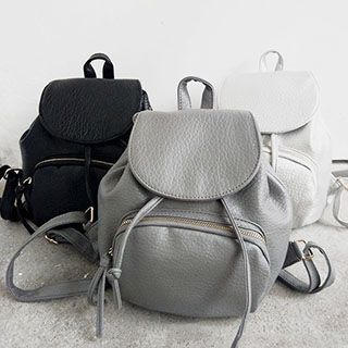 TZ Drawstring Faux Leather Backpack