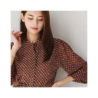 MASoeur Sheer-Sleeve Patterned Blouse