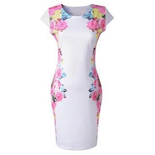 Persephone Cap-Sleeve Print Dress
