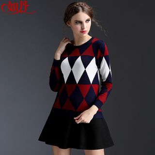 Kotiro Patterned Knit Pullover / Pleated Skirt / Set: Patterned Knit Pullover + Pleated Skirt