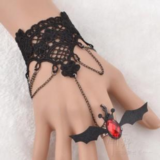 Trend Cool Flower Lace Bracelet with Flappy Bat Ring