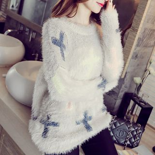 anzoveve Cross Patterned Fleece Sweater