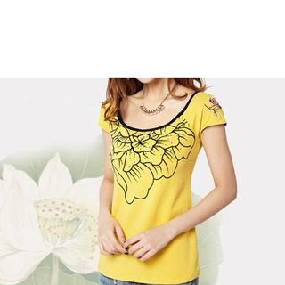 Zyote Short-Sleeve Print Rhinestone T-Shirt