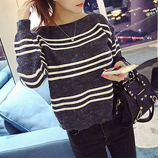 Fashion Street Drop-shoulder Stripe Sweater