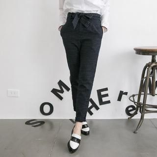 Tokyo Fashion Tie-Waist Dotted Tapered Pants