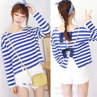 GOGO Girl Striped Round Neck Long Sleeves Loose Fit T-shirt