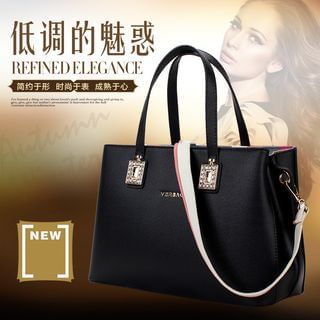 LineShow Faux Leather Tote with Shoulder Strap