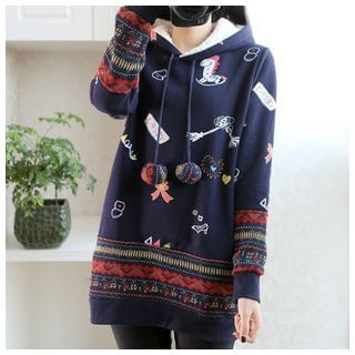 Angel Love Knit Panel Print Hooded Pullover