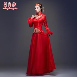 MSSBridal Embroidered Long-Sleeve Wedding Qipao