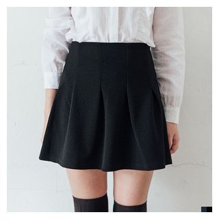 FROMBEGINNING Band-Waist Textured A-Line Mini Skirt