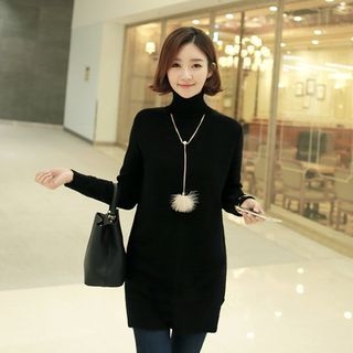 CLICK Turtle-Neck Buttoned-Back Sweater