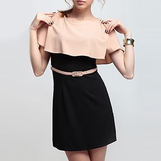 Fashion Street Color-Block Chiffon Dress with Belt