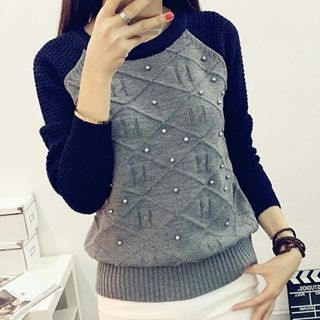 NIZ Color-Block Beaded Sweater