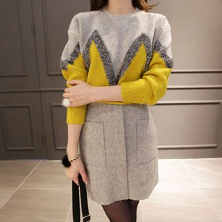 NIPONJJUYA Color-Block Wool Blend Sweater