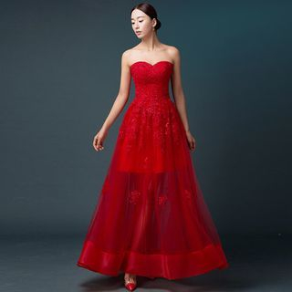 Royal Style Strapless Jacquard Evening Gown