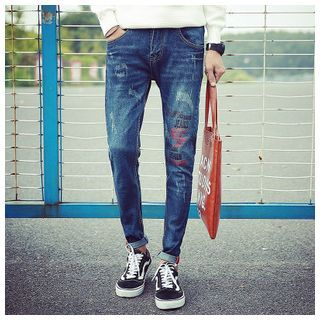 Danjieshi Printed Gather Hem Jeans