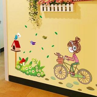 LESIGN Girl Riding Bicycle Wall Sticker