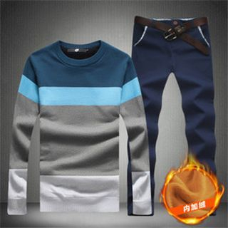 Alvicio Set: Fleece-lined Colour Block Pullover + Pants