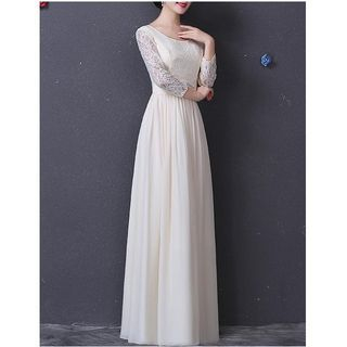 Fantasy Bride Long-Sleeve Lace Evening Gown