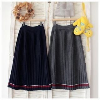 Mellow Fellow Contrast Trim Accordion Pleated Knit Skirt