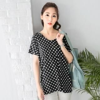 OrangeBear Short-Sleeve Polka-Dot Print Hooded Top