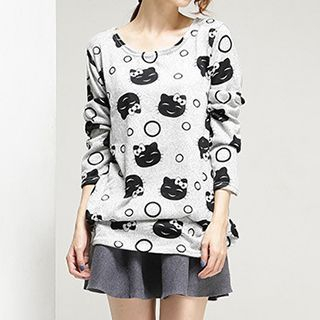 Dream Girl Cat Print Long-Sleeve Top