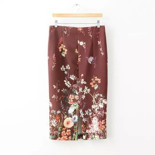 Chicsense Floral Slit Pencil Skirt