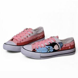 HVBAO Lace-Up Printed Canvas Sneakers