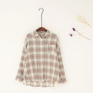 11.STREET Crepe Cotton Long-Sleeved Plaid Shirt