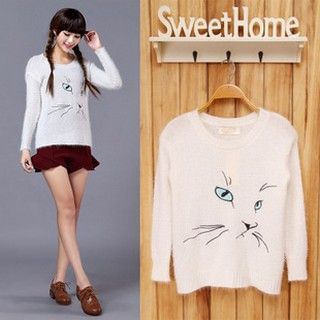 Jolia Cat Embroidered Knit Top