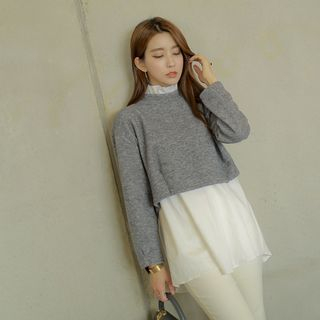 WITH IPUN Inset Frill-Collar Blouse Knit Top