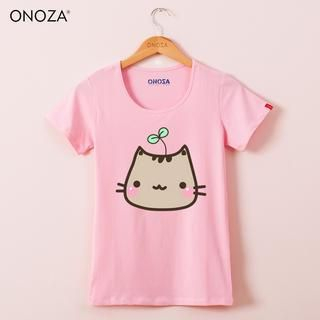 Onoza Short-Sleeve Cat-Print T-Shirt