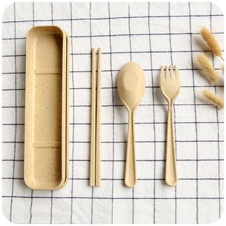 Cutie Bazaar Straw Cutlery Set: Chopsticks + Fork + Spoon