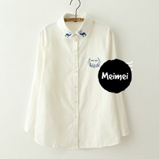 Meimei Long-Sleeve Deer Embroidered Shirt