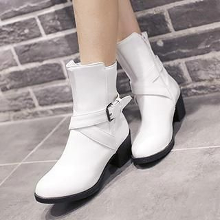 Gizmal Boots Buckled Heeled Short Boots