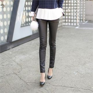 Styleberry Brushed-Fleece Faux-Leather Skinny Pants