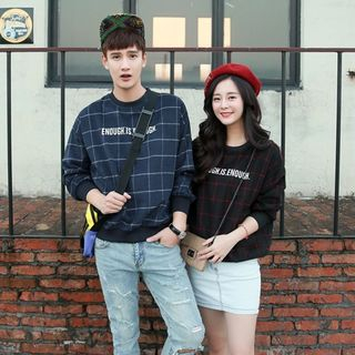 Evolu Couple Matching Check Lettering Pullover