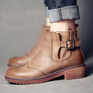 MIAOLV Strapped Brogue Short Boots