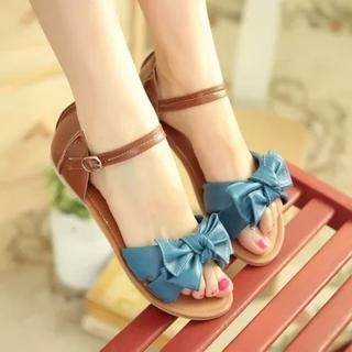 Shoes Galore Ankle-Strap Bow-Accent Flat Sandals