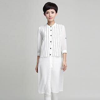 OnceFeel 3/4 Sleeved Pinstriped Chiffon Dress