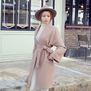 DABAGIRL Collarless Open-Front Coat with Sash