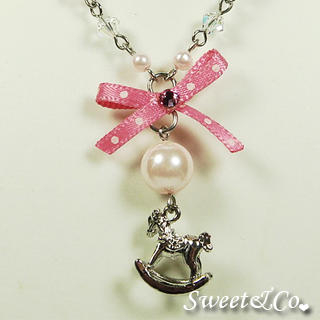 Sweet & Co. Pink Mini Rocking Horse Crystal Necklace
