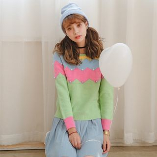 Porta Color-Block Beaded Sweater