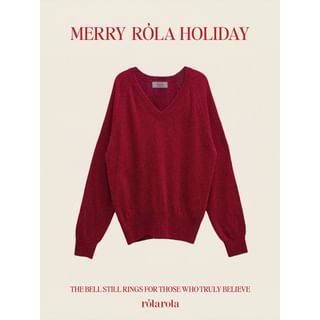 V-Neck Raglan Woolen Sweater (Red) Red - One Size