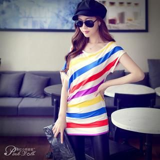 Dabuwawa Diagonal-Stripe Asymmetric-Sleeve Top